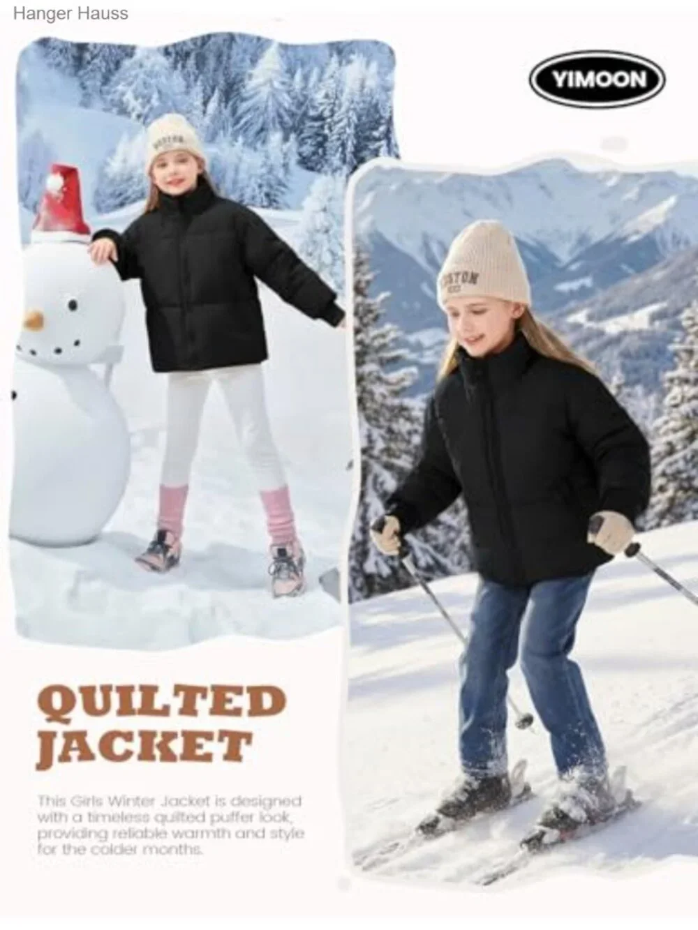 Girls Quilted Puffer Jacket Winter Coat Zip Up Insulated Long Sleeve